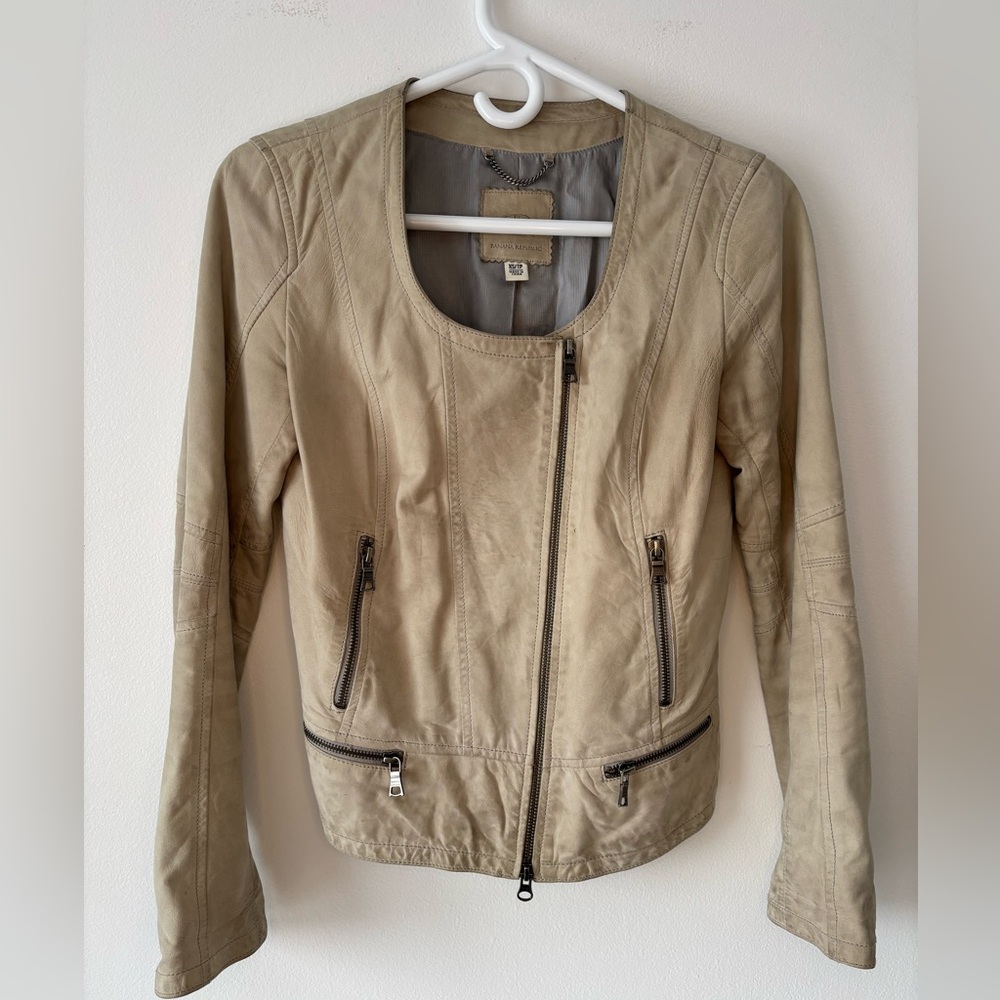 Women's Banana Republic Taupe Leather Zip-Front Jacket